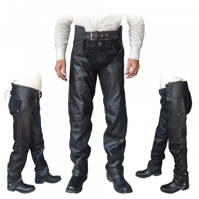 ARD CHAMPS™ Unisex Genuine Black Leather Motorcycle Chaps for Bikers